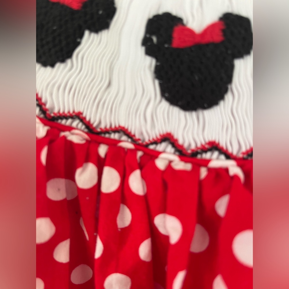 Pleats & Stitches Mouse Ears Smocked Romper Red Polka Dot Minnie Bubble 6 Months - Picture 8 of 15